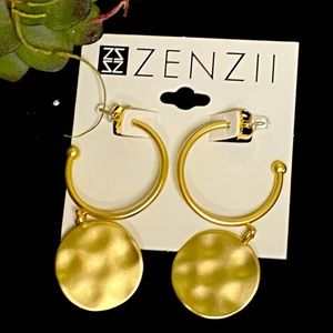 Medallion Charm Hoop Earring Jewelry Matte gold